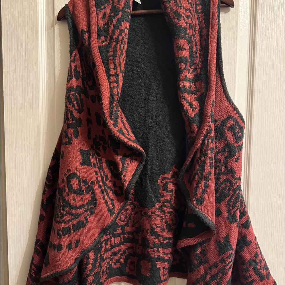 Charming Charlie Red and Black Patterned Sweater Vest